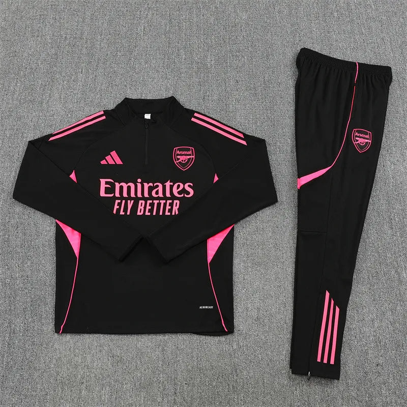 Gunners Black (Pink Strips) Tracksuit 2025/26