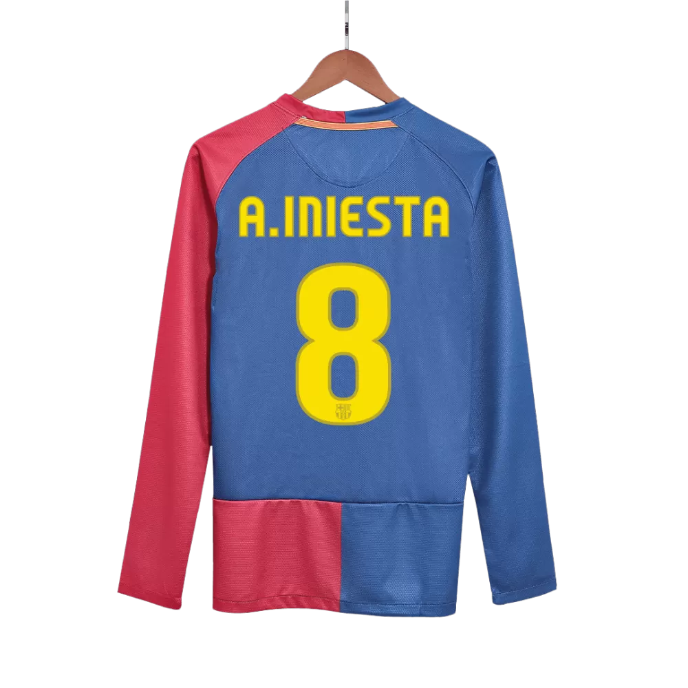 A. Iniesta 8 - 2008/09 FCB Home Fullsleeves Retro Jersey - Original Quality