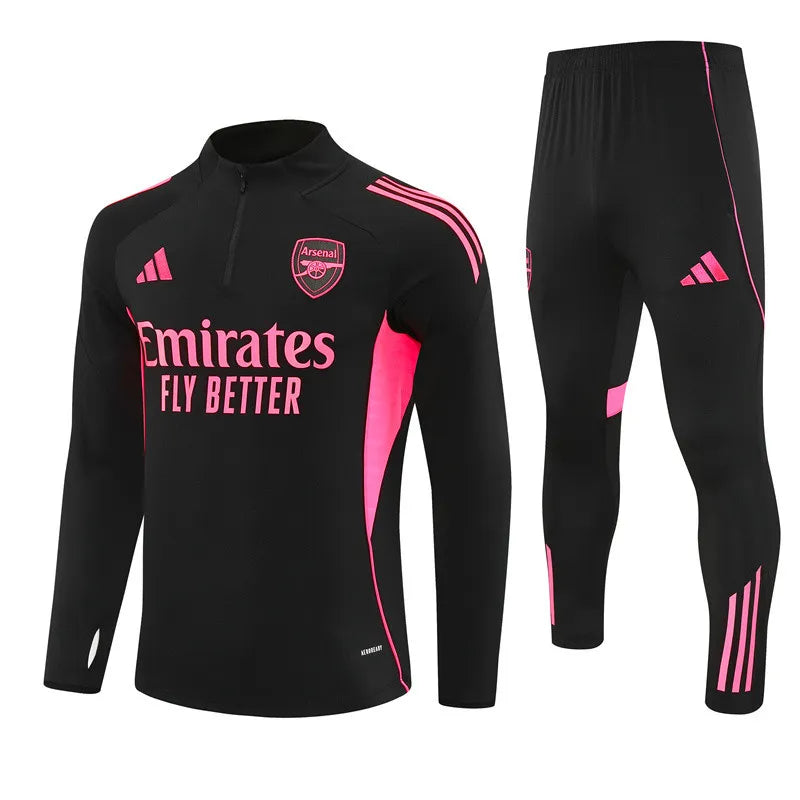 Gunners Black (Pink Strips) Tracksuit 2025/26