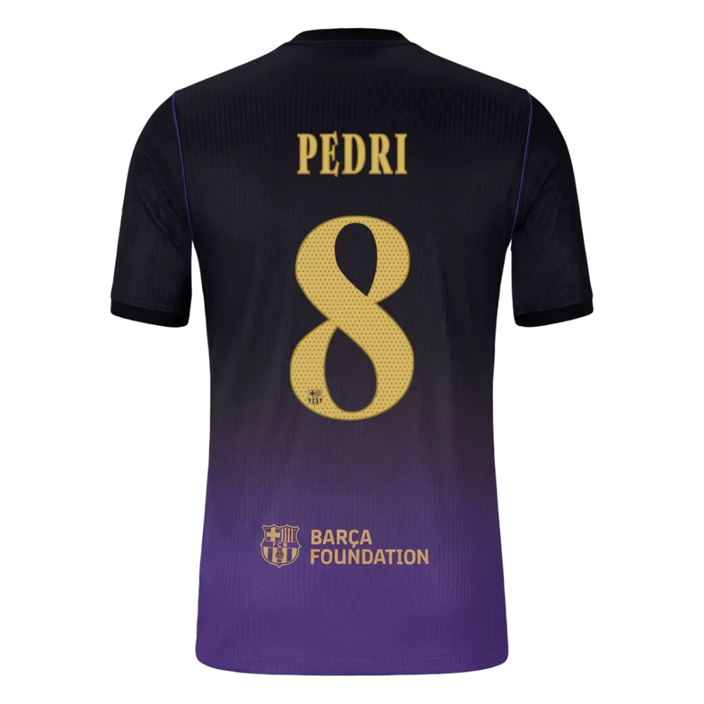 Pedri 8 - FCB Away Player Black/Purple 2026/27 - Player Version Quality (UCL Font)