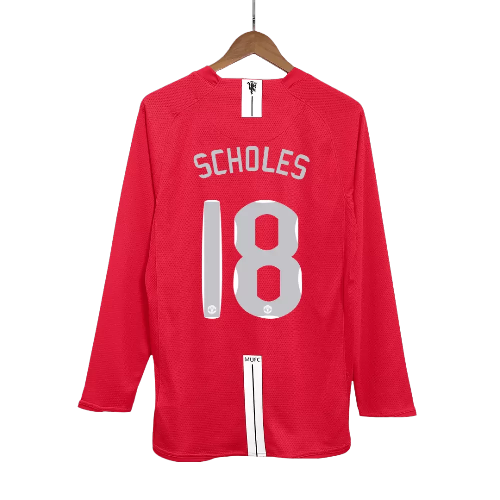 2007-08 Scholes 18 - Manchester United Home Fullsleeves Jersey - Retro