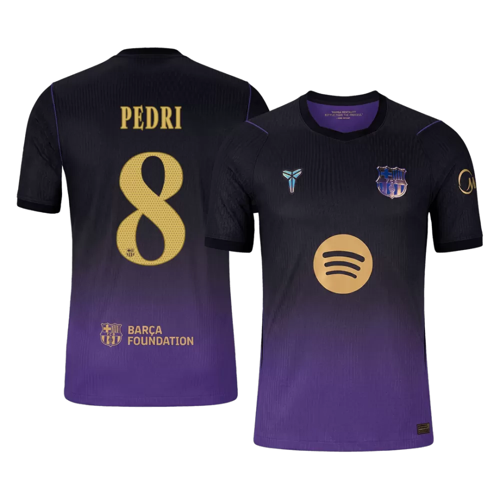 Pedri 8 - FCB Away Player Black/Purple 2026/27 - Player Version Quality (UCL Font)