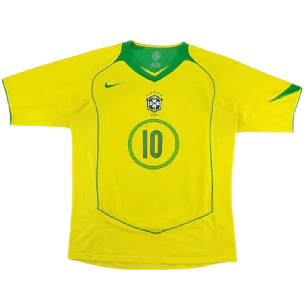 Ronaldinho 10 - 2004 Brazil Home Yellow Jersey - Retro ( Original Quality )